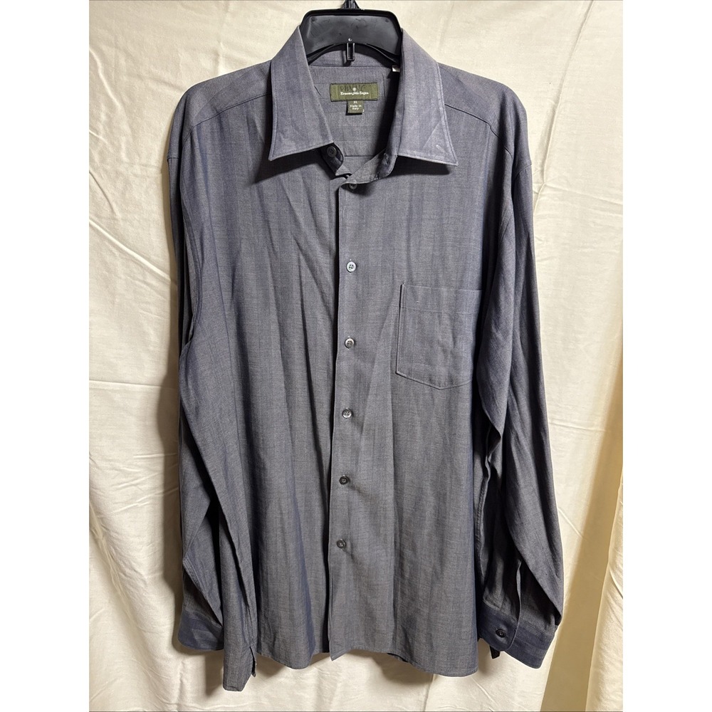 Ermenegildo Zegna Button Up/Down Shirt Mens XL Gray With Subtle Strips Cotton